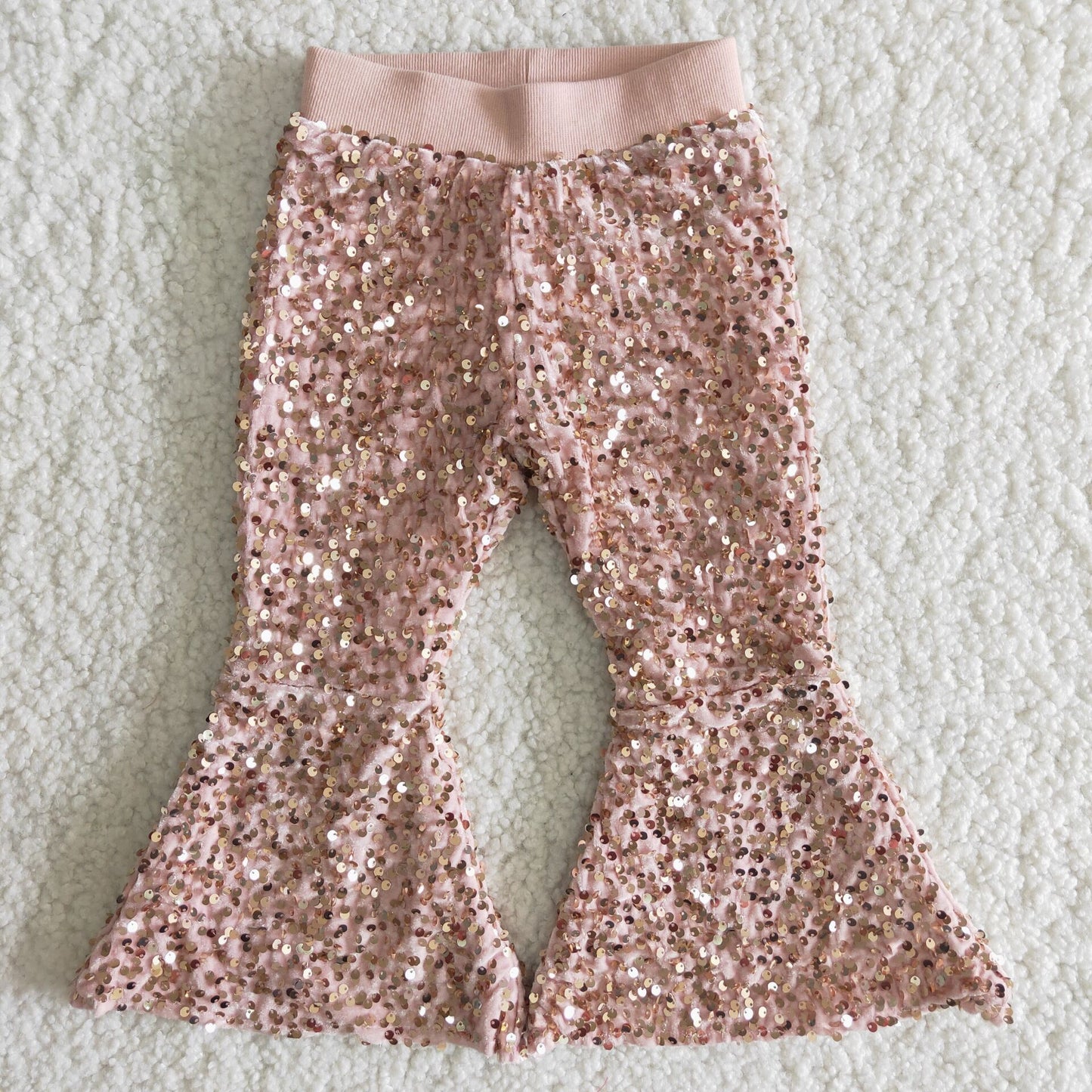 Baby Girls Rose Pink Color Sequin Bell Pants