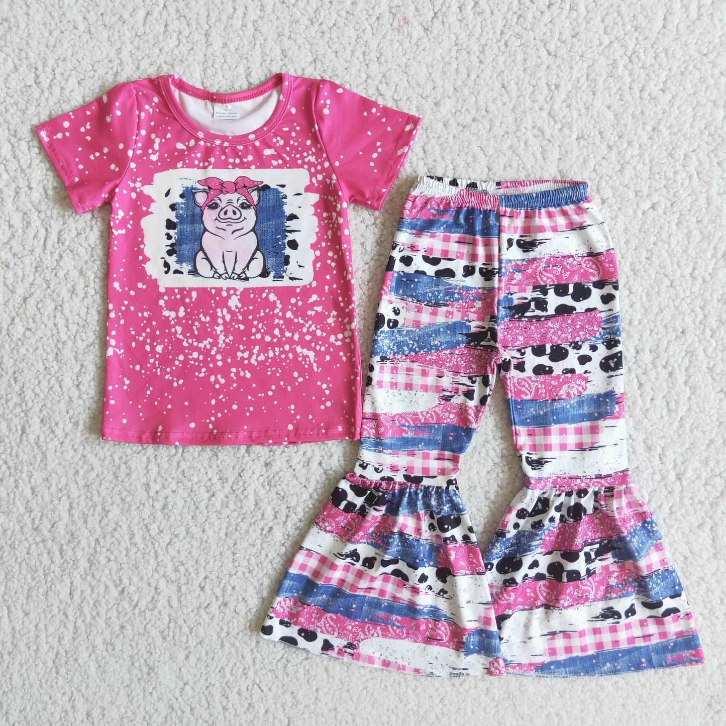E3-29 Baby Girls Pig Bell Bottom Pants Set Preorder