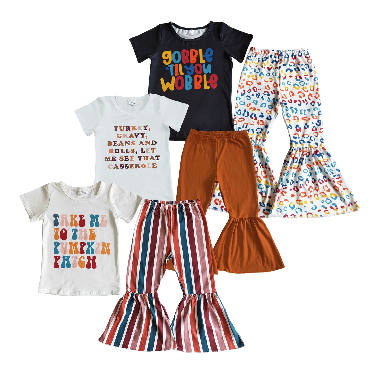 Kids Sibling Girls Thanksgiving Day Turkey Gravy Bell Bottom Pants Outfit