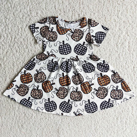 E4-30 Fall Leoprad Pumpkin Short Sleeve Dress