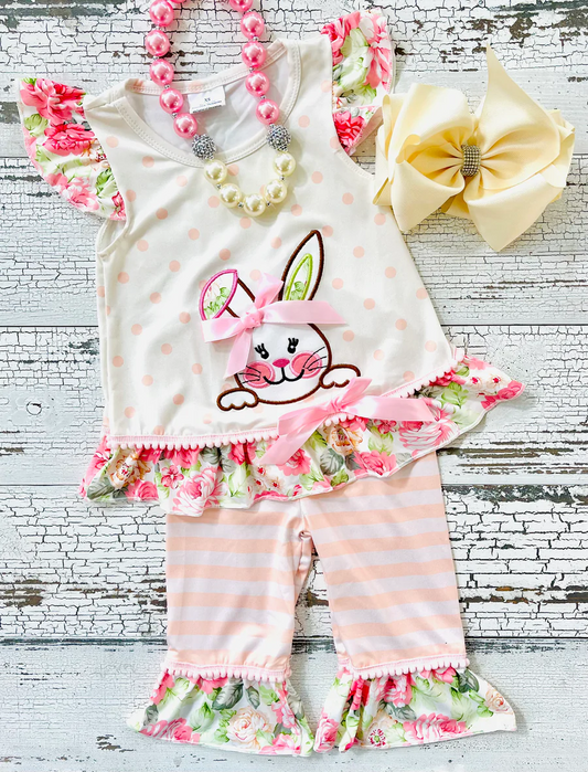 E6-18 Bunny Easter Embroidered capris sets