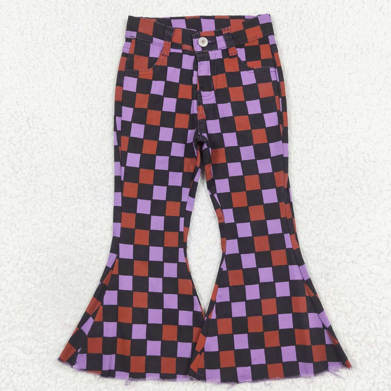 Baby Girls Halloween Checkered Bell Flare Denim Pants