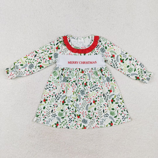 Baby Girls Merry Christmas Holly Long Sleeve Dress