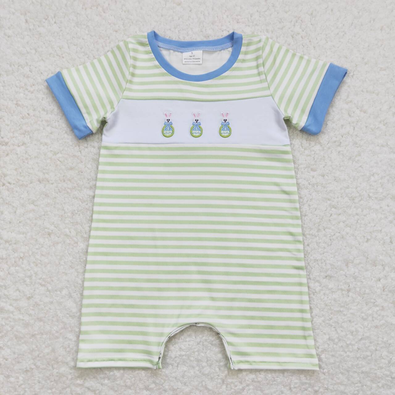 Newborn Boys Embroidery Bunny Eggs Easter Romper