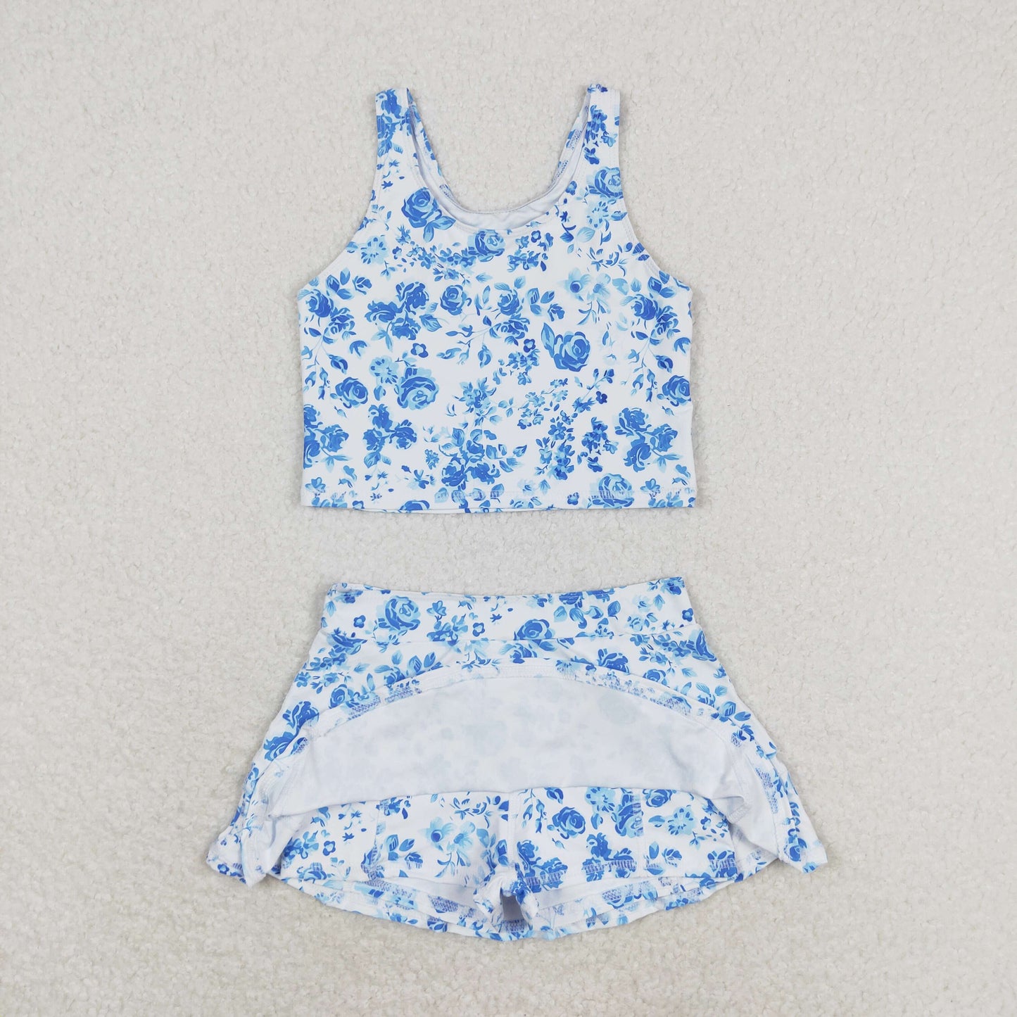 Baby Girls Blue Floral Skirt Set  Swimsuit