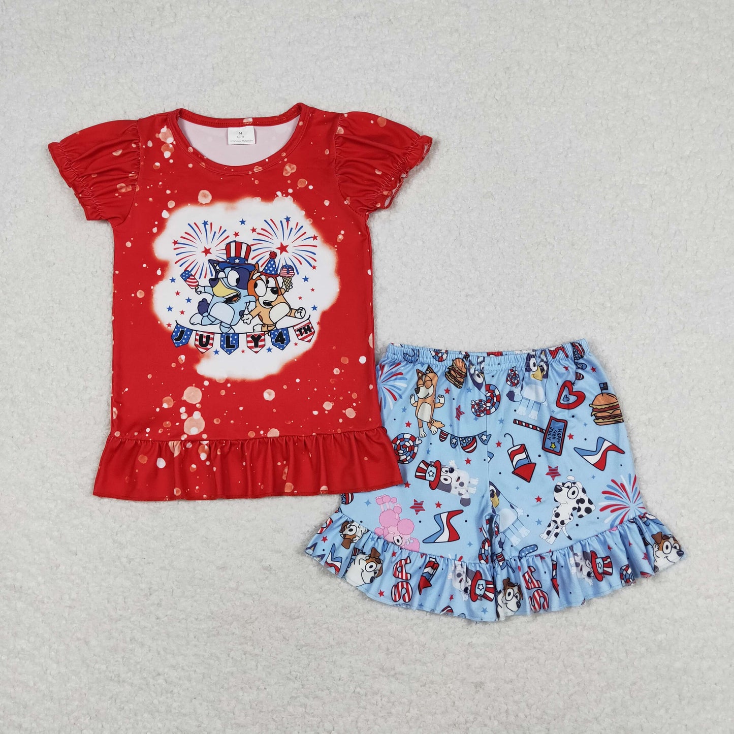 Baby Girls July 4th Cartoon Dog Shorts Set