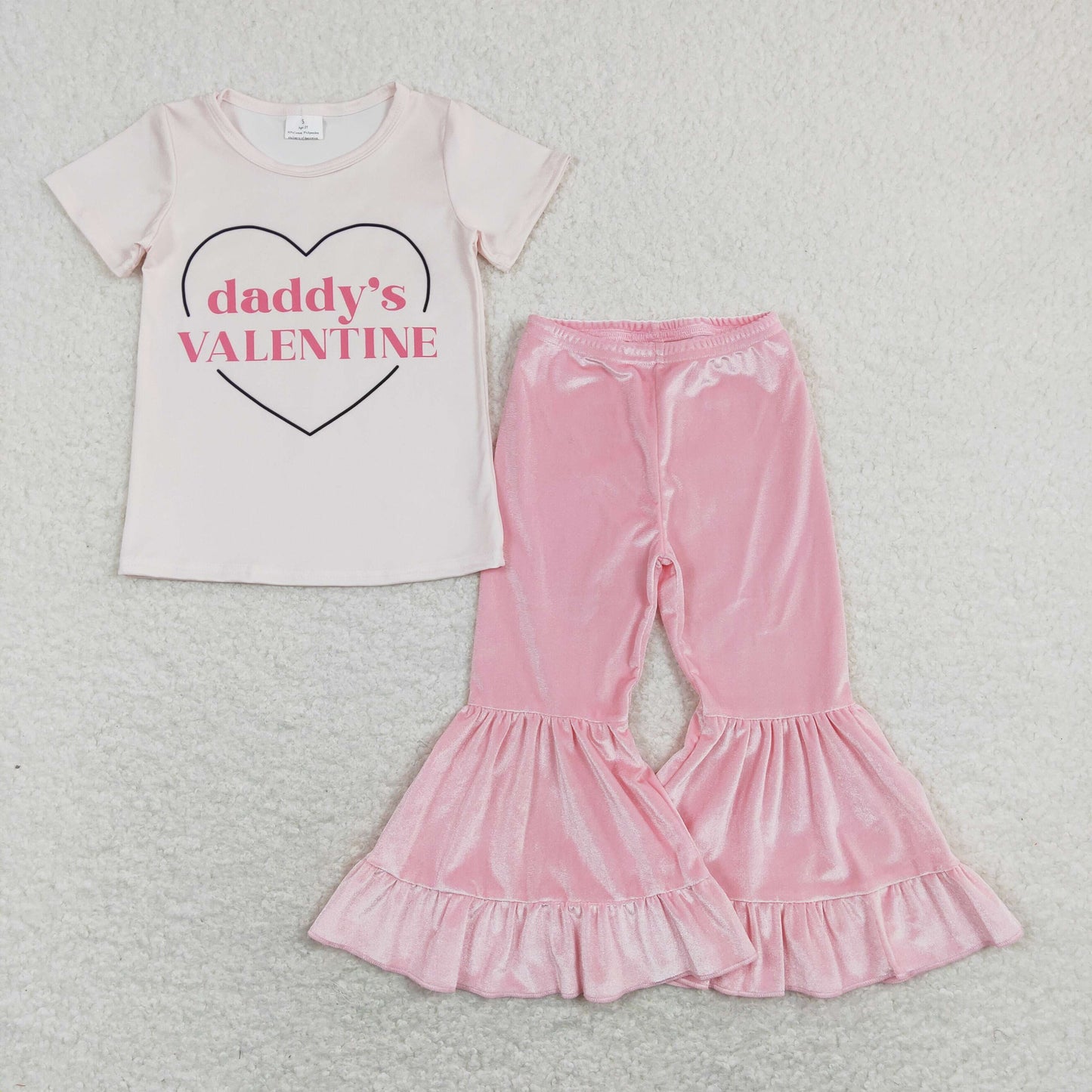 Baby Girls Daddy's Valentine's Day Pink Top Matching Velvet Pants Outfit