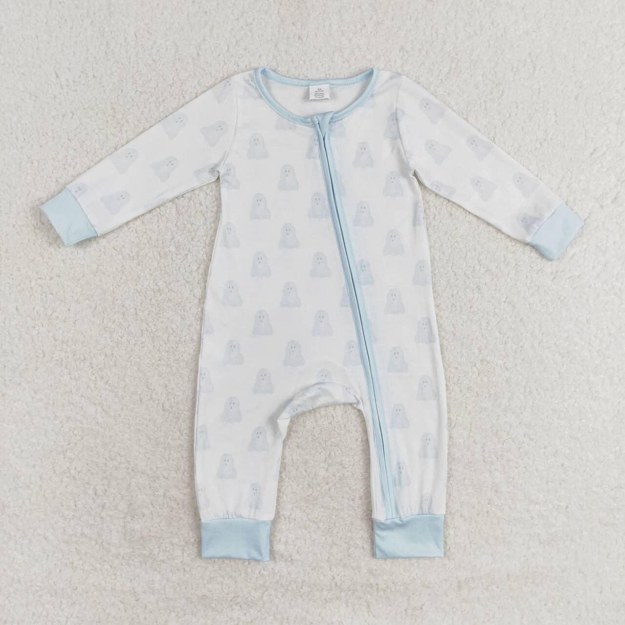 Newborn Baby Boys Halloween Blue Ghost Bamboo Romper