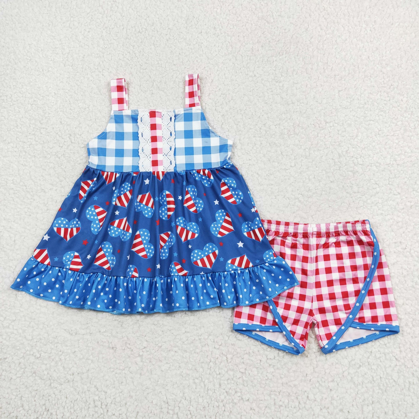 Baby Girls July 4th Flag Heart Strap Shorts Outfit