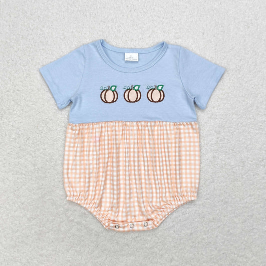 Newborn Baby Boys Pumpkin Gingham Short Sleeve Romper