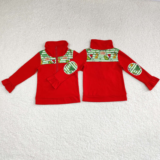 Baby Girls Christmas Green Face Long Sleeve Pullover Top