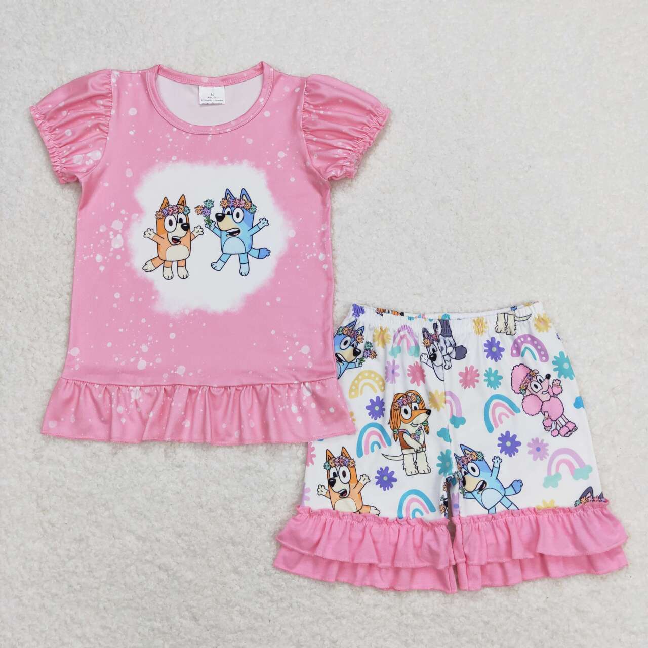 Summer Girls Cartoon Dog Shorts Set