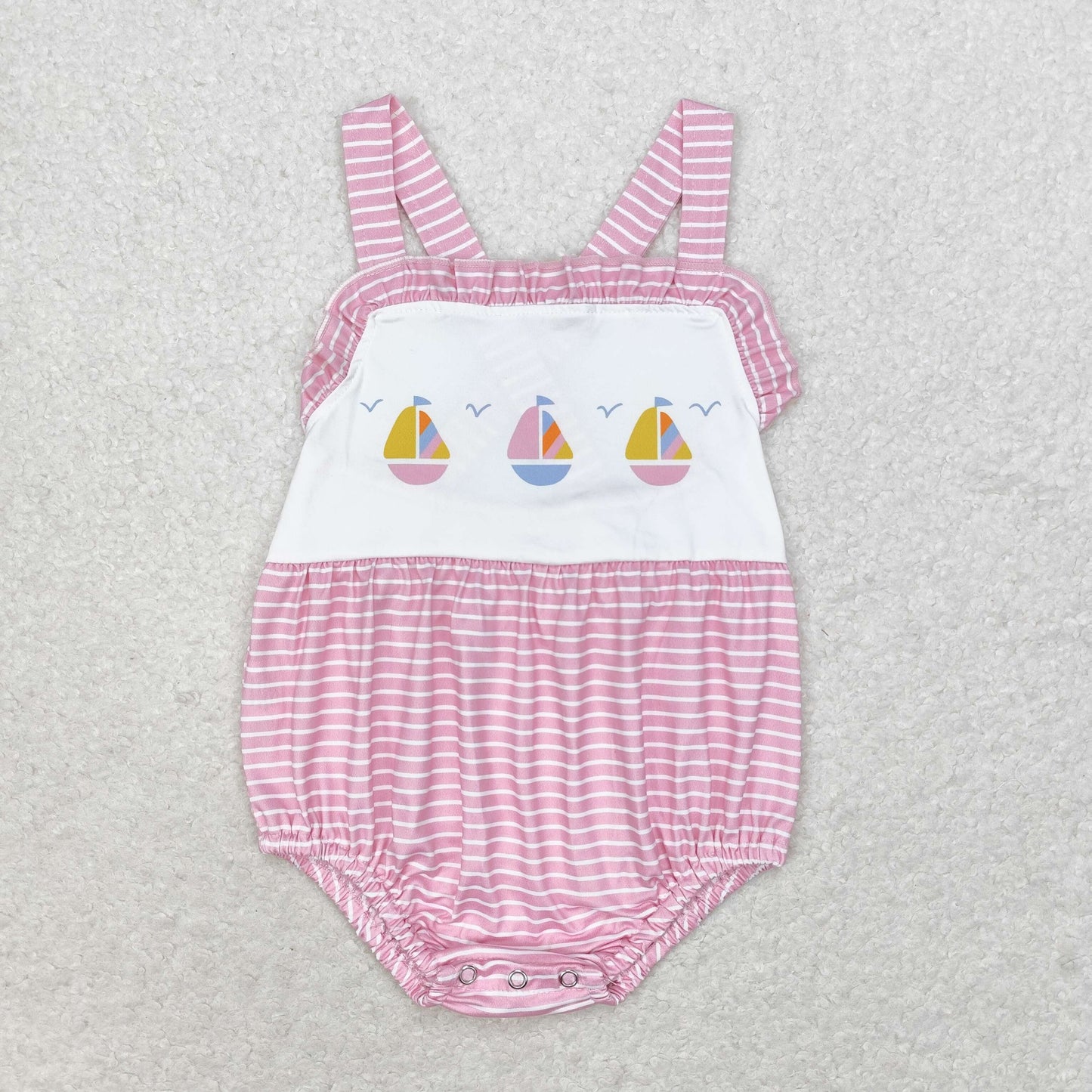 Baby Infant Girls Pink Stripes Sailboat Straps Summer Rompers