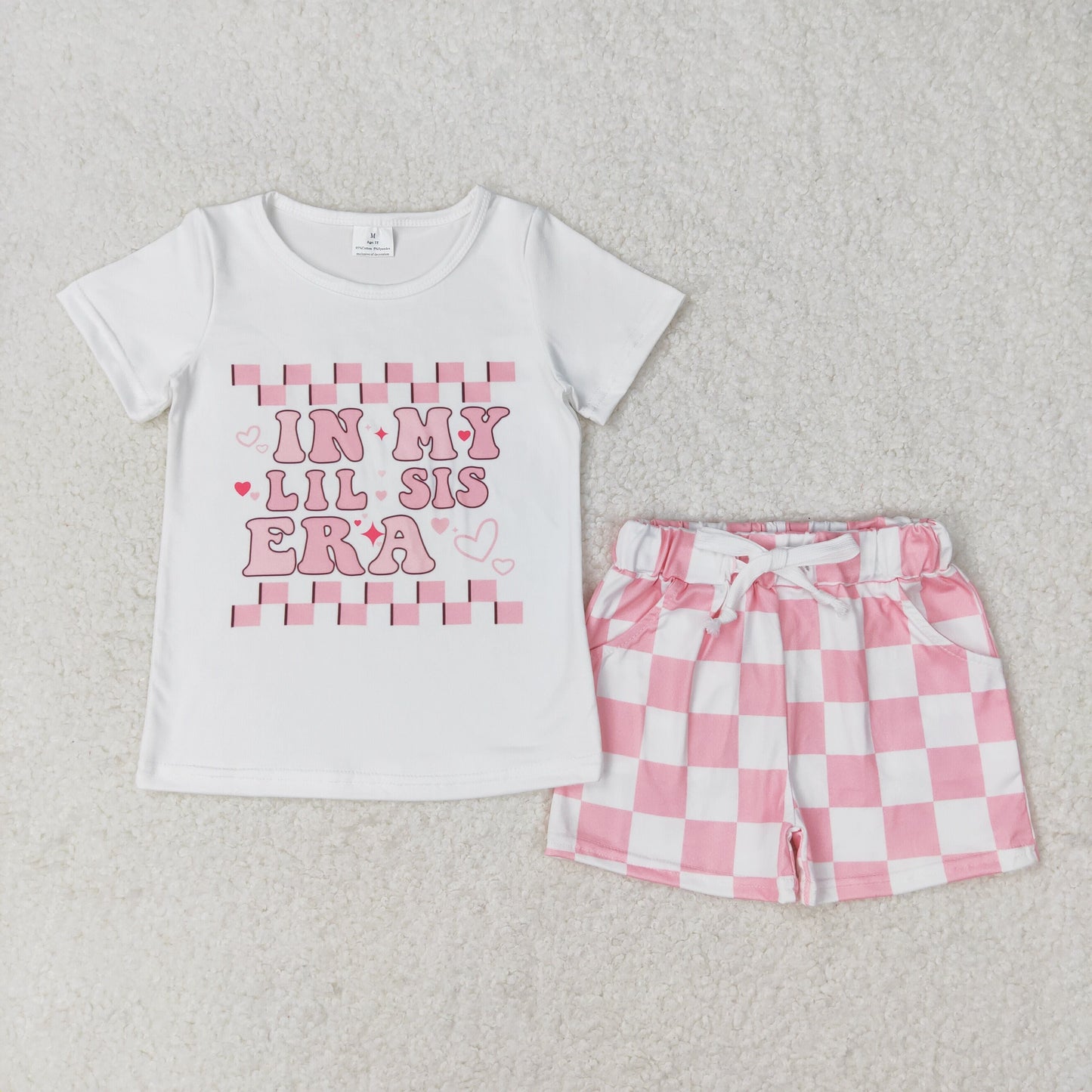 Kids Girls In My Little Sister Era Checker Shorts Set