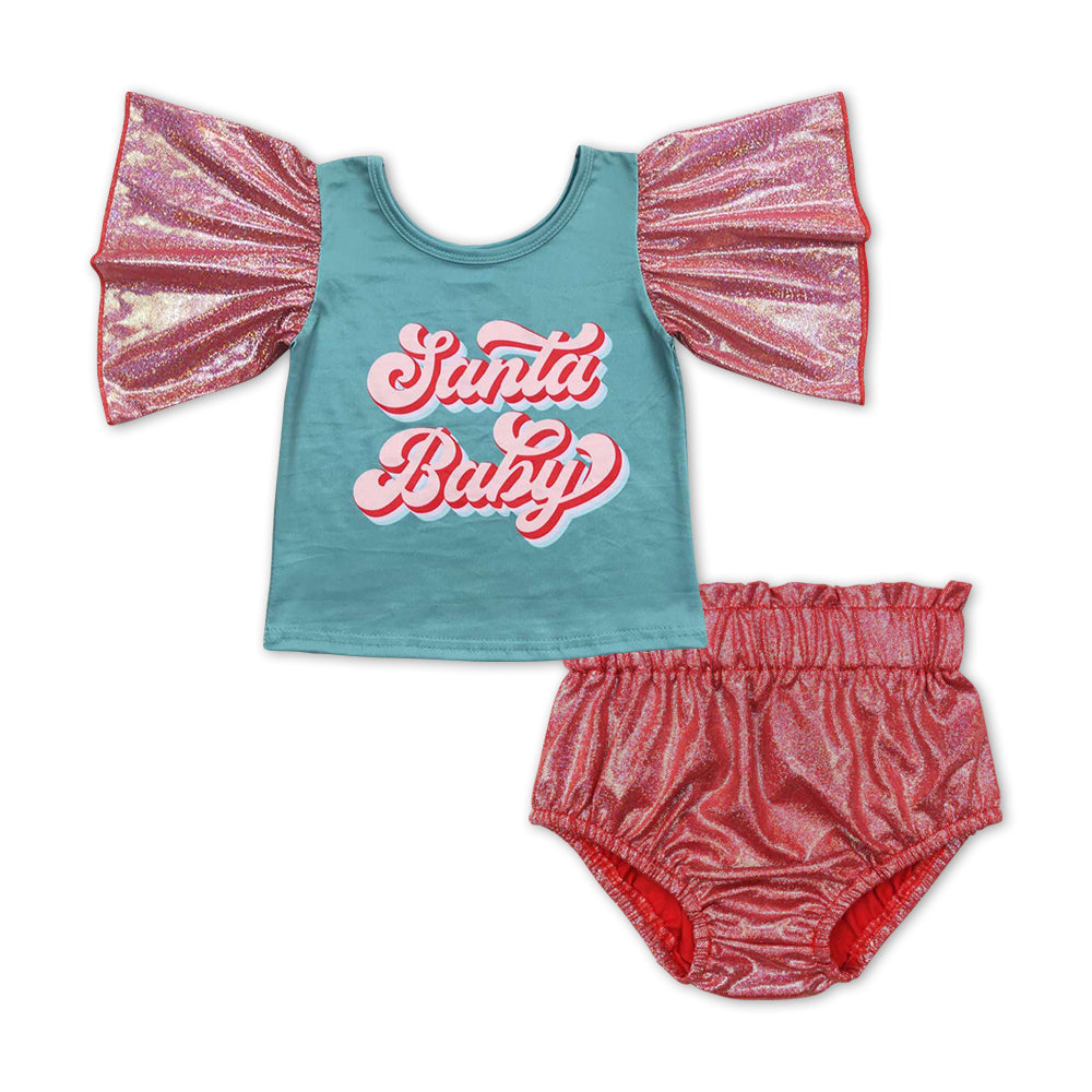 Baby Girls Christmas Santa Baby Bummie Set