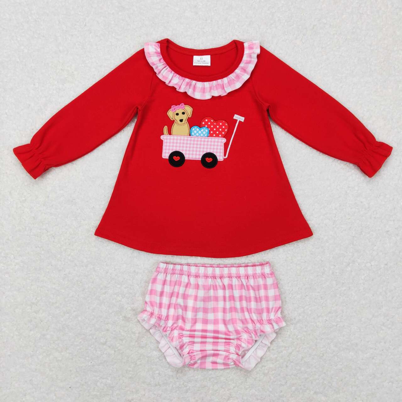 Toddler Sibling Valentines Dog Hearts Tractor Matching Set and Romper