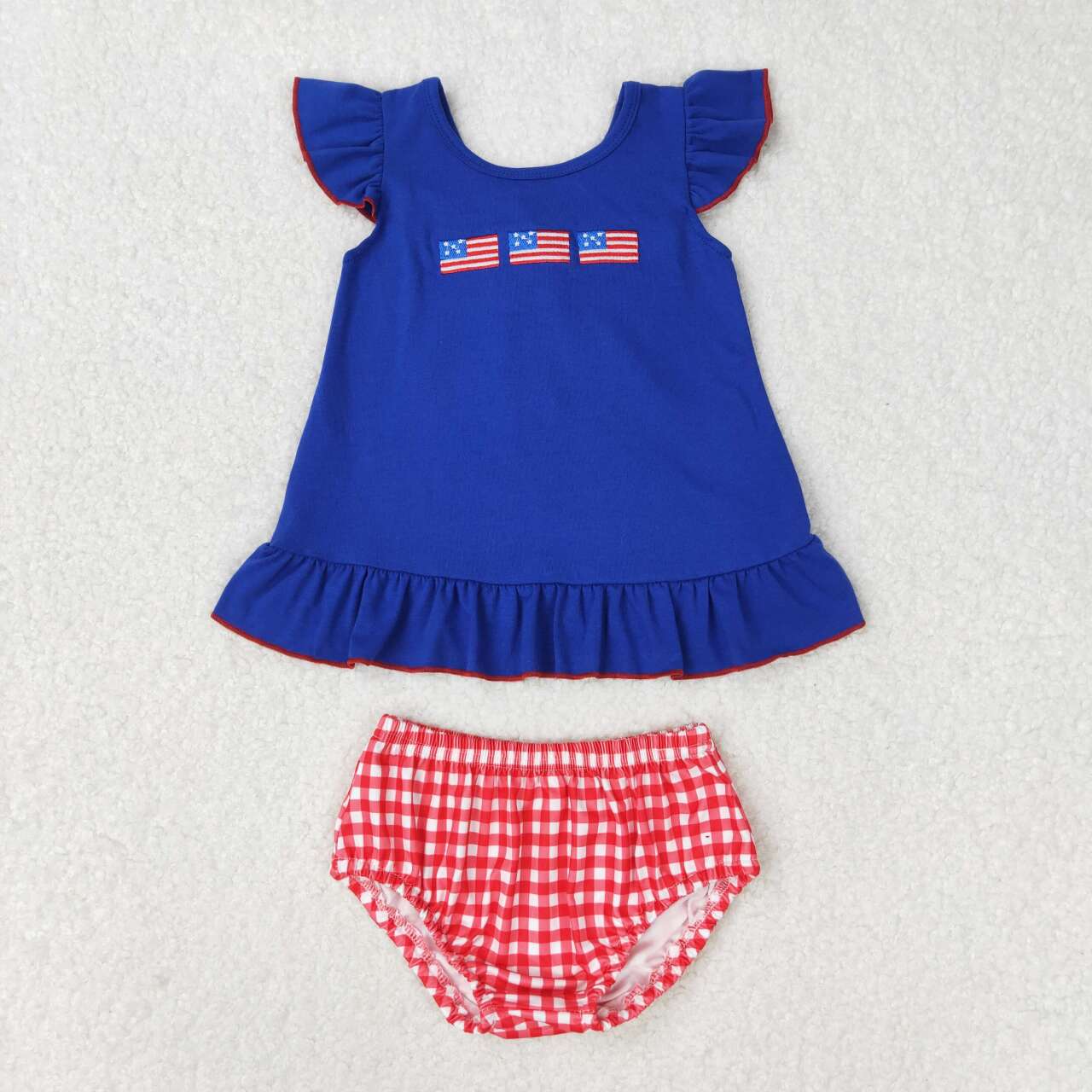 July 4th USA Patriotic Embroidery Flag Summer Clothes Set