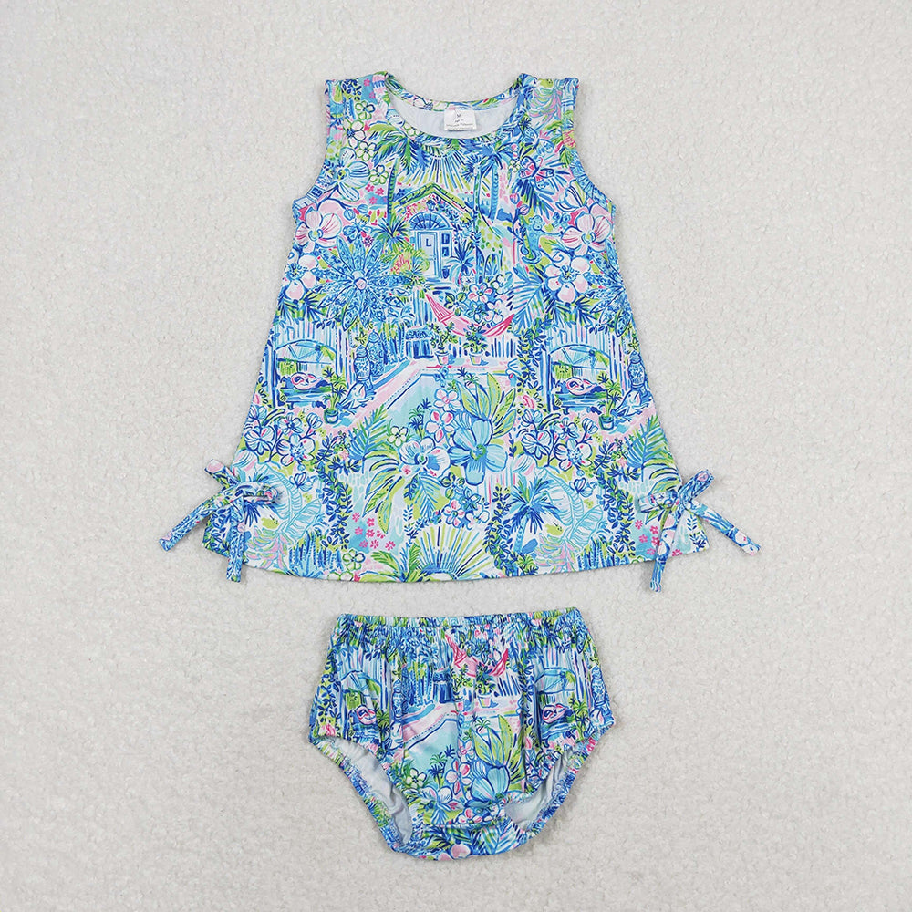 Baby Sibling Summer Blue Floral Outfit and Dress