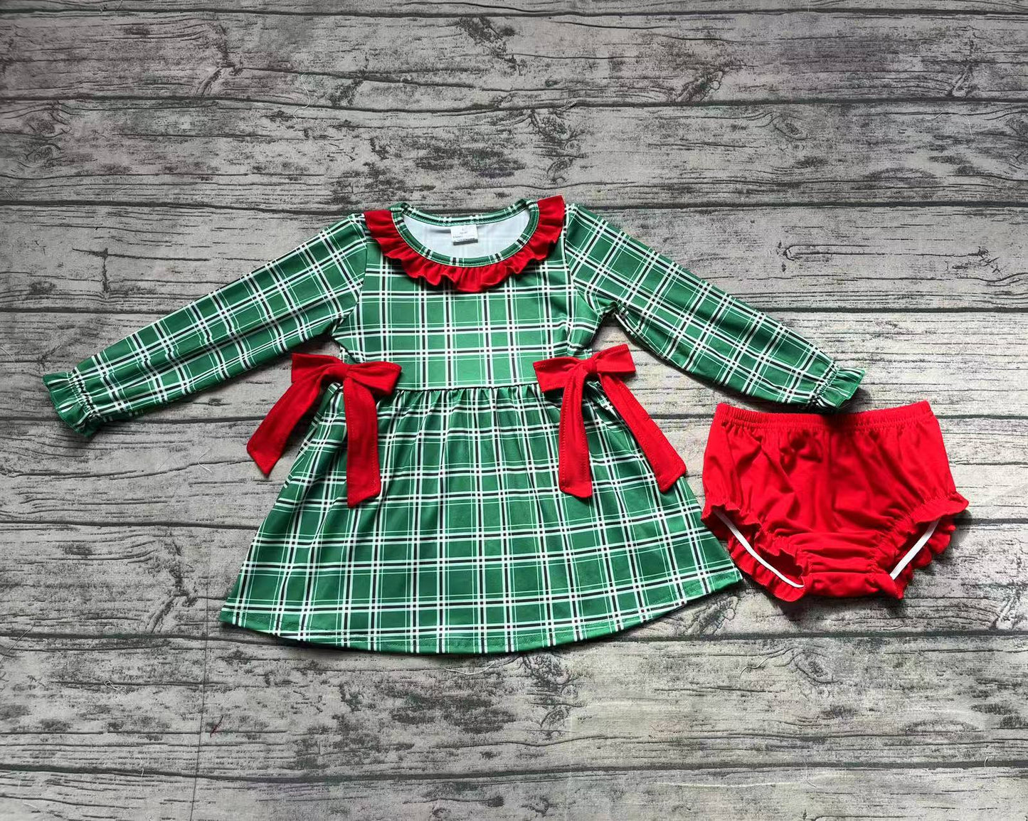 Baby Girls Christmas Green Tunic Bummie Set