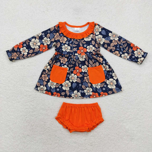 Baby Girls Fall Floral Tunic Orange Bummie Set