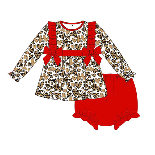 Baby Girls Leopard Heart Tunic Red Bummie Outfit Pre-order