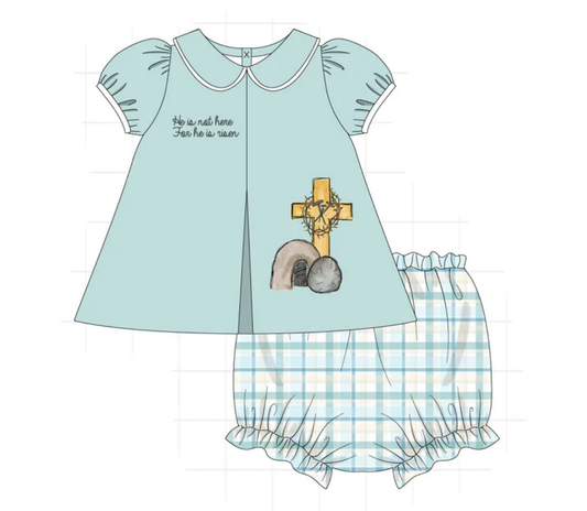 GBO0492 He Is Not here for he is risen girls shorts set preorder