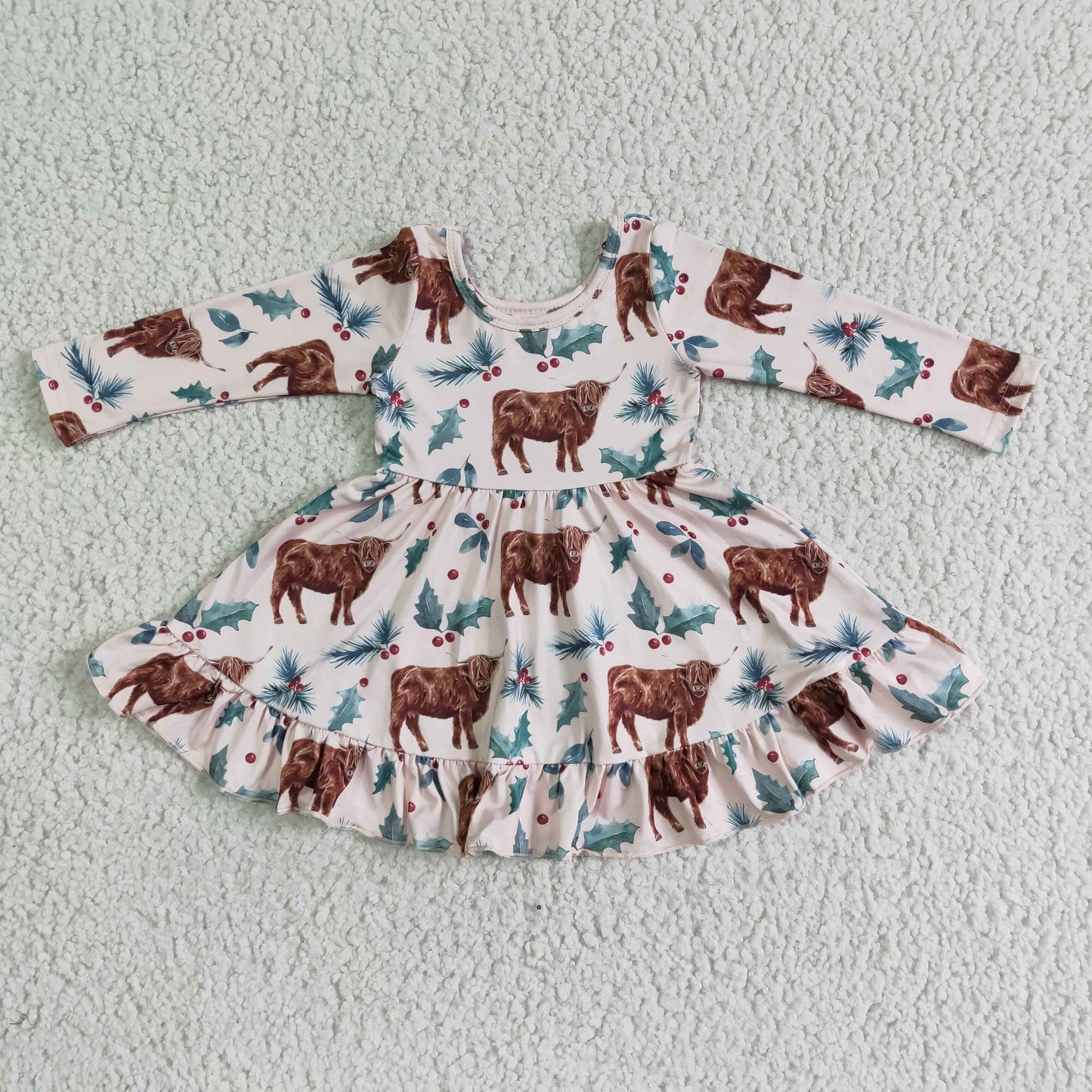 Highland Cow Long Sleeve Christmas Dress