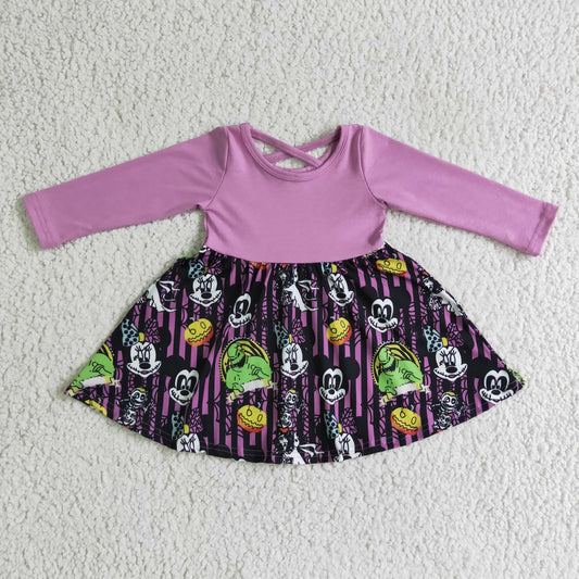 Kids Girls Halloween Cartoon Long Sleeve Dress