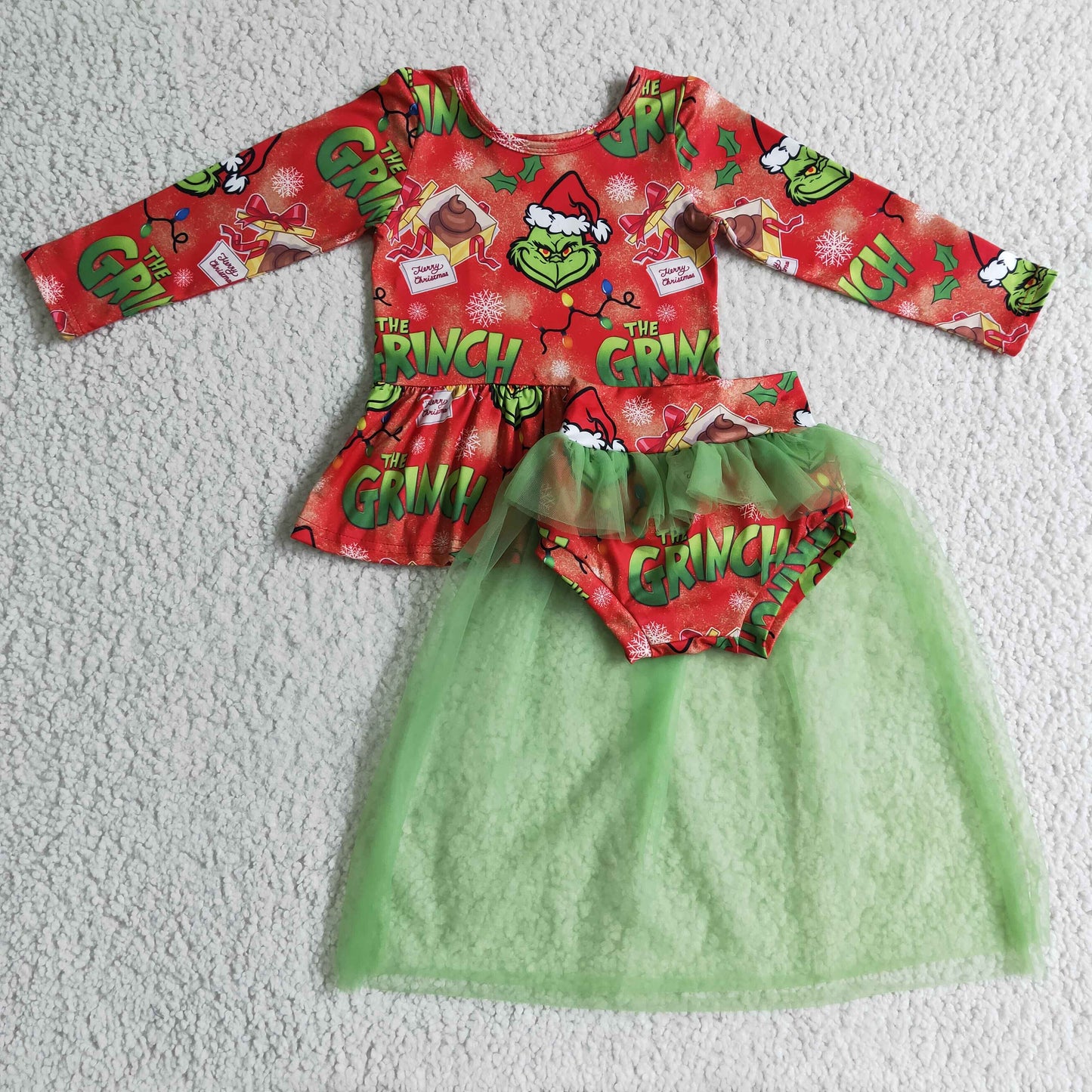 Baby Girls Christmas Green Face Bummie Set