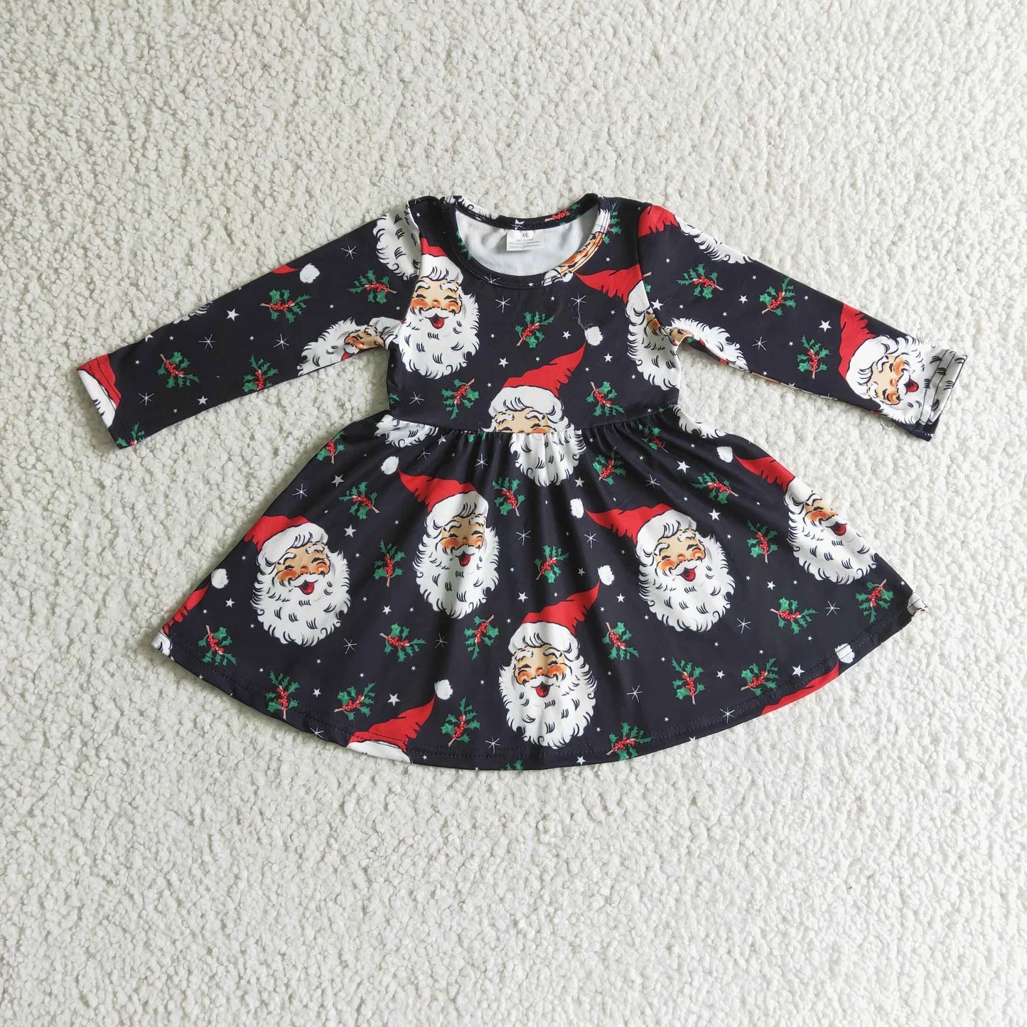 Sibling Baby Girls Chrismtas Santa Long Sleeve Dress