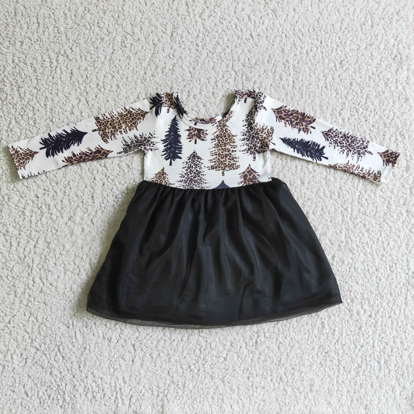 GLD0132  Kids Girls Christmas Santa Leopard Tulle Dress