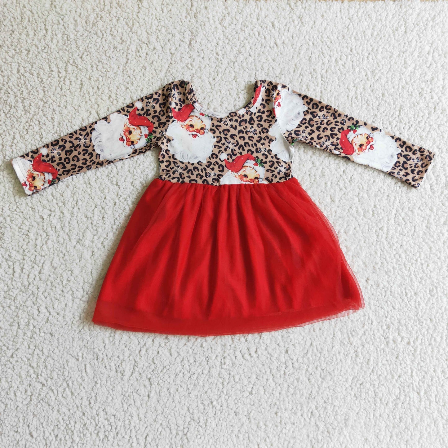 Kids Girls Christmas Santa Leopard Tulle Dress ON SALE