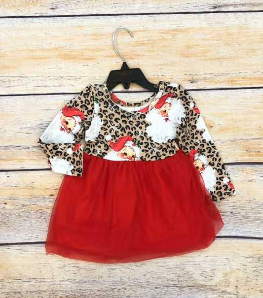 Kids Girls Christmas Santa Leopard Tulle Dress ON SALE