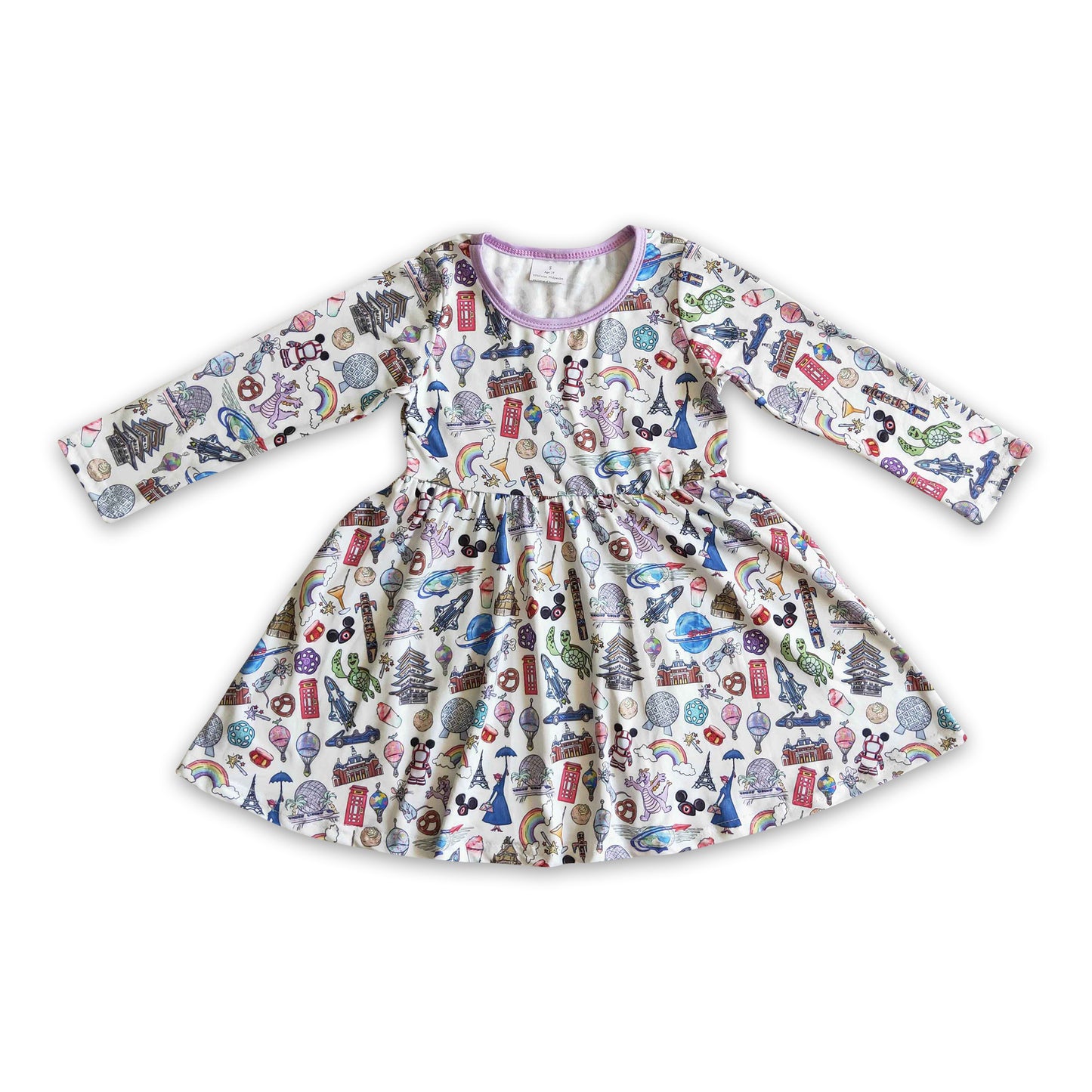 Baby Girls Long Sleeves Mouse Park Print Dress