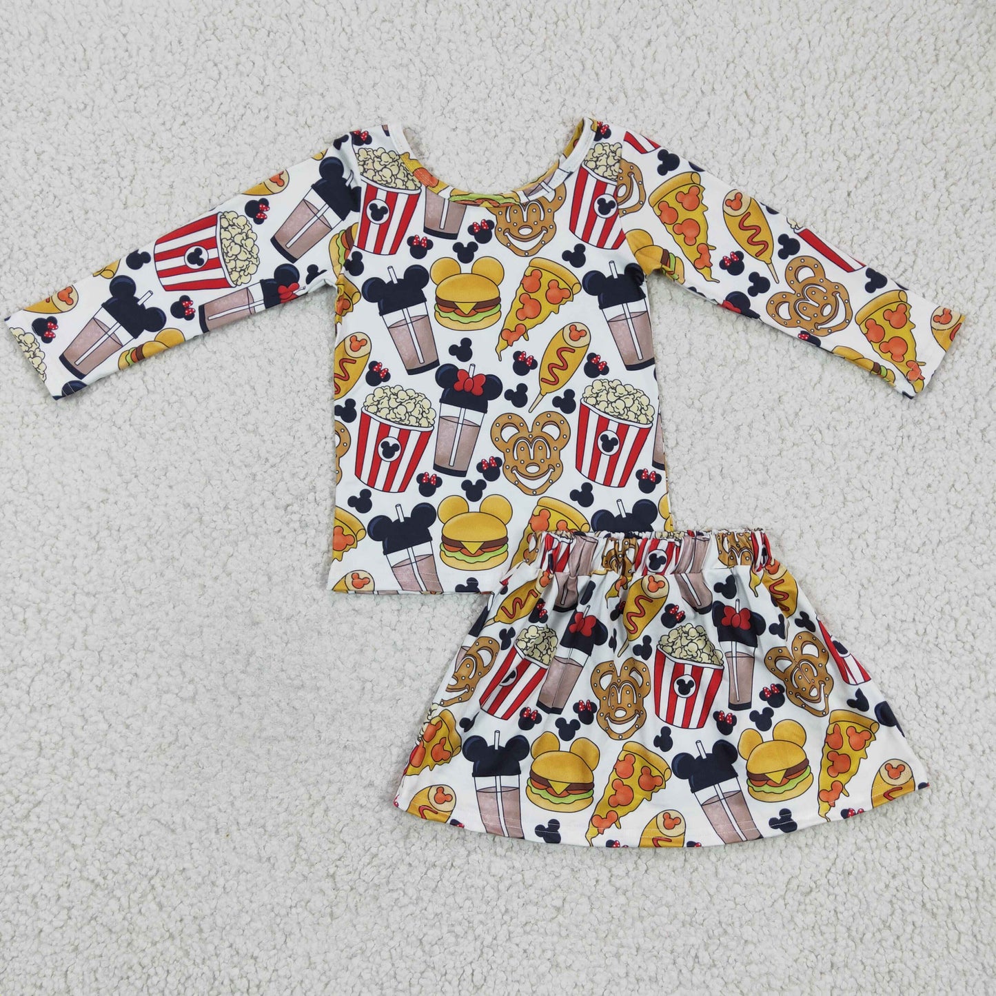 Baby Girls Long Sleeves Cartoon Mouses Chip Top Skirts Set