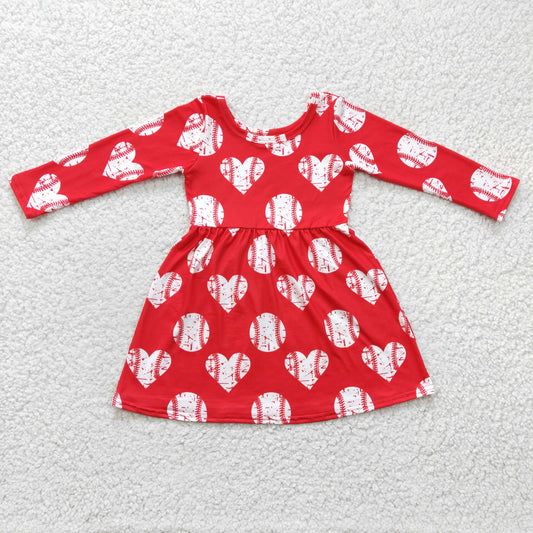 Baby Girls Red Heart Baseball Knee Length Dresses