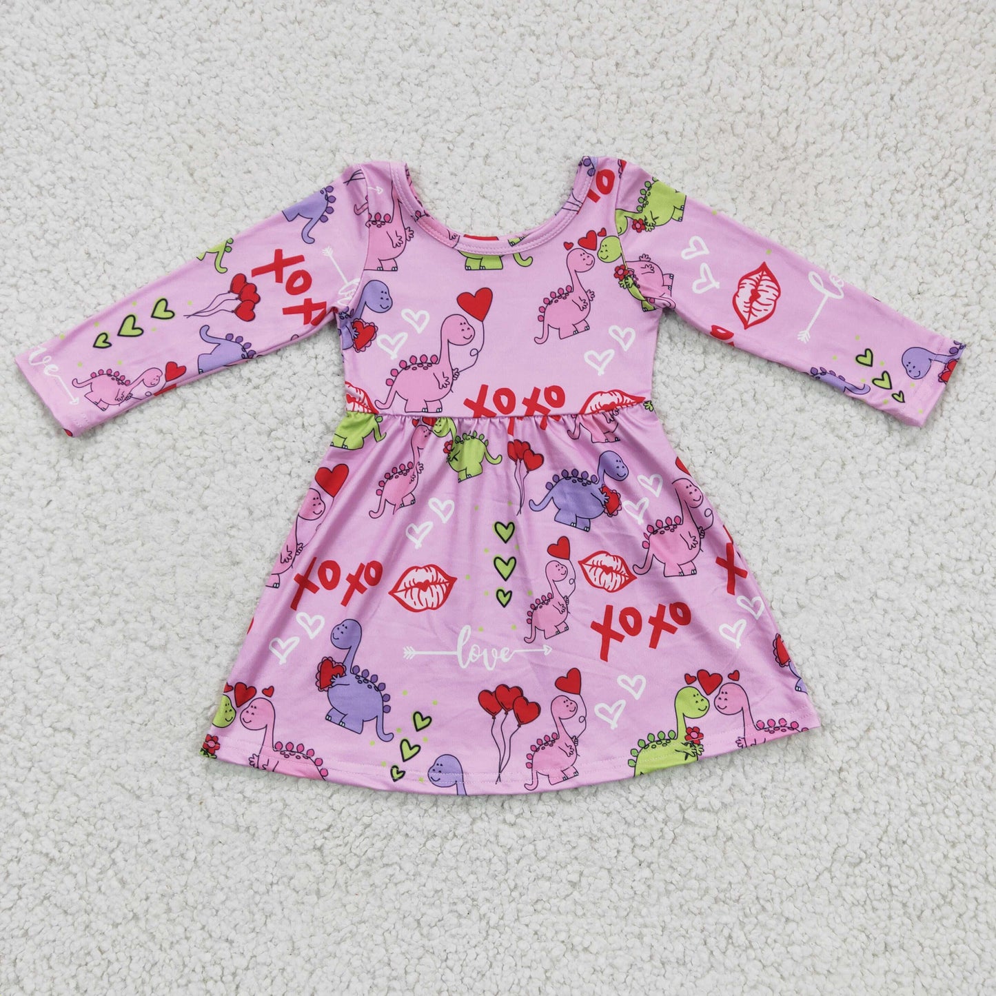 Baby Girls Dinosaur Valentines Long Sleeve Dresses