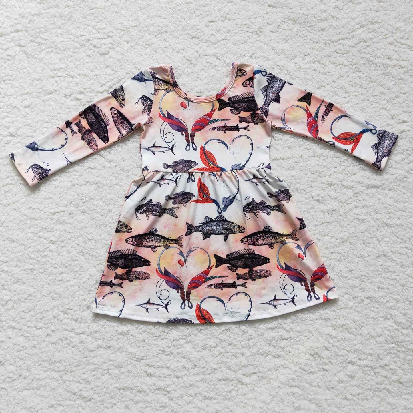 Baby Girls Long Sleeves Fishes Hearts Valentines Dresses