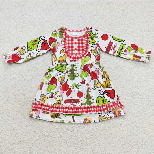 Kids Girls Christmas  Character Print Long Sleeve Dress