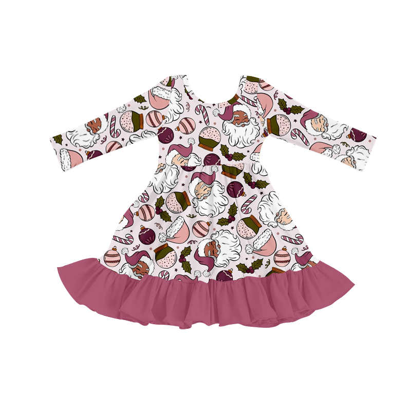 GLD0307 Baby Girls Christmas Santa Long Sleeve Dress