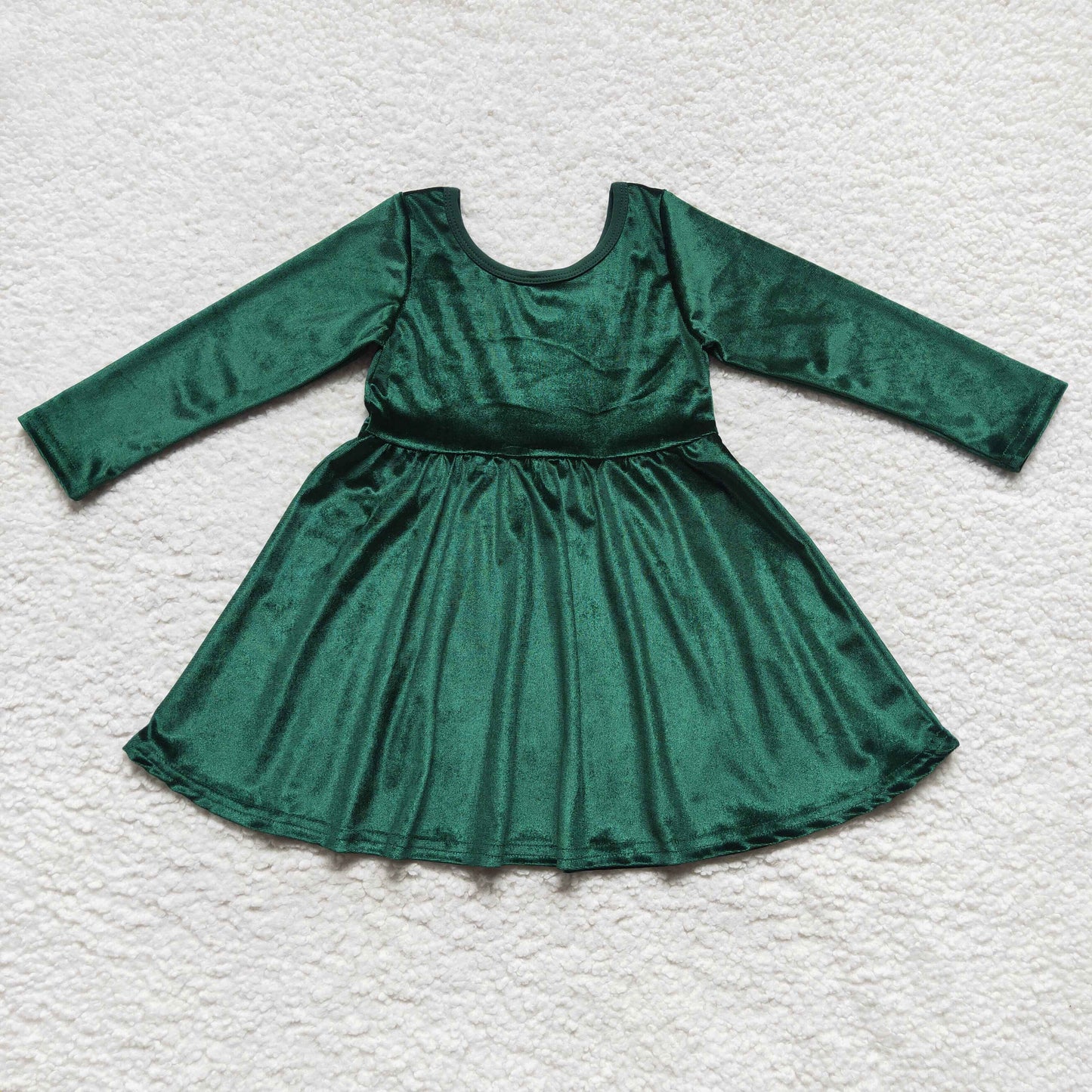 Kids Girls Christmas Green Velvet Long Sleeve Dress