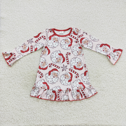 Baby Girls Christmas Santa  Long Sleeve Dress With Ruffle