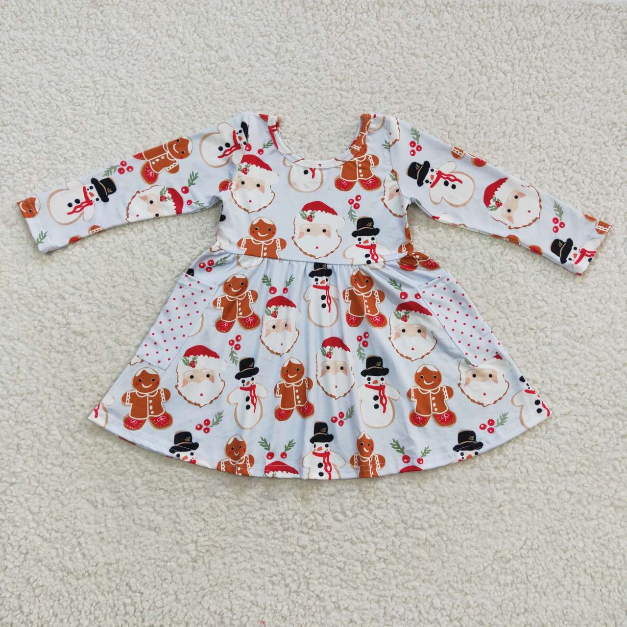 Kids Girls Christmas Santa Dress With Pocket