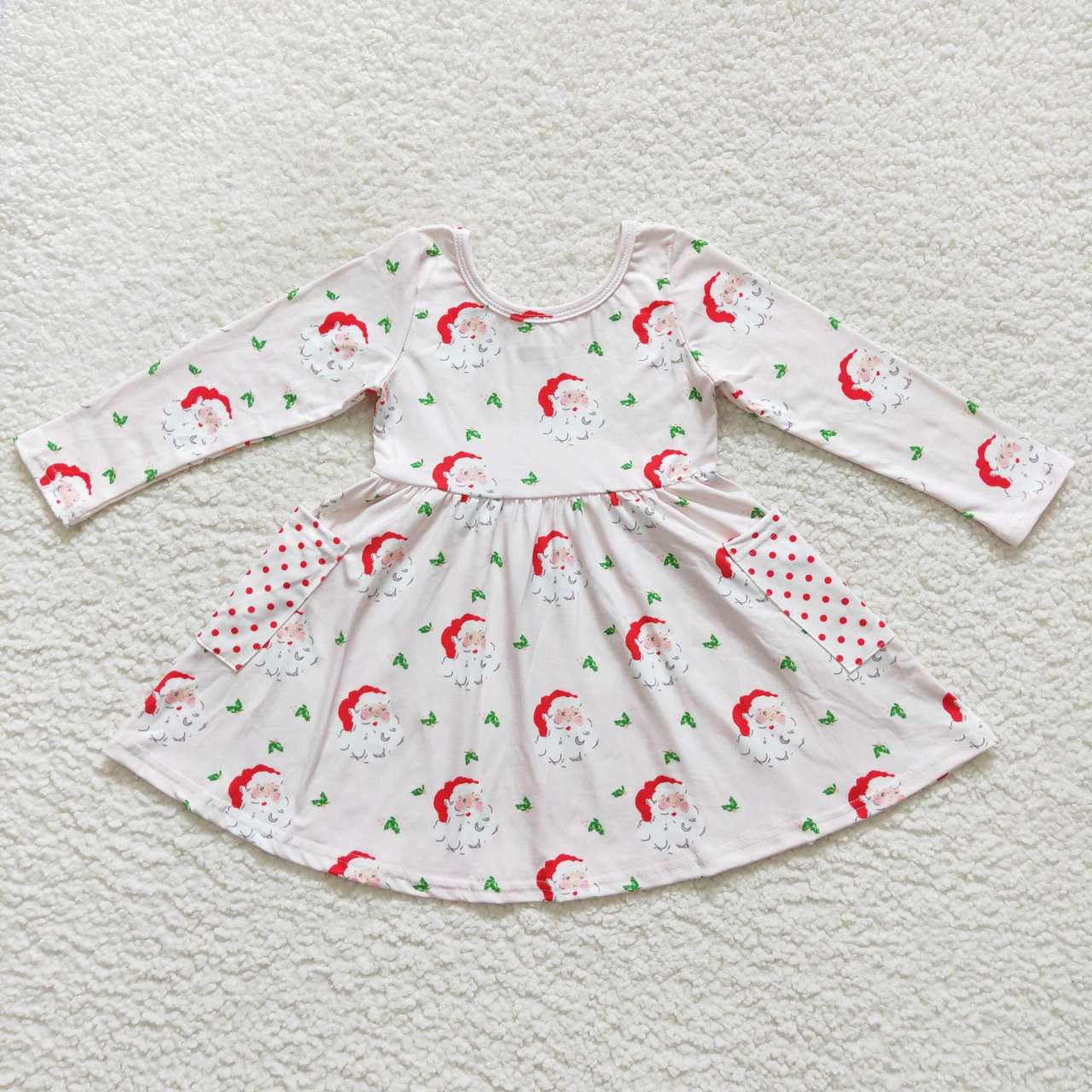 Baby Girls Christmas Santa Long Sleeve Dress With Pocket