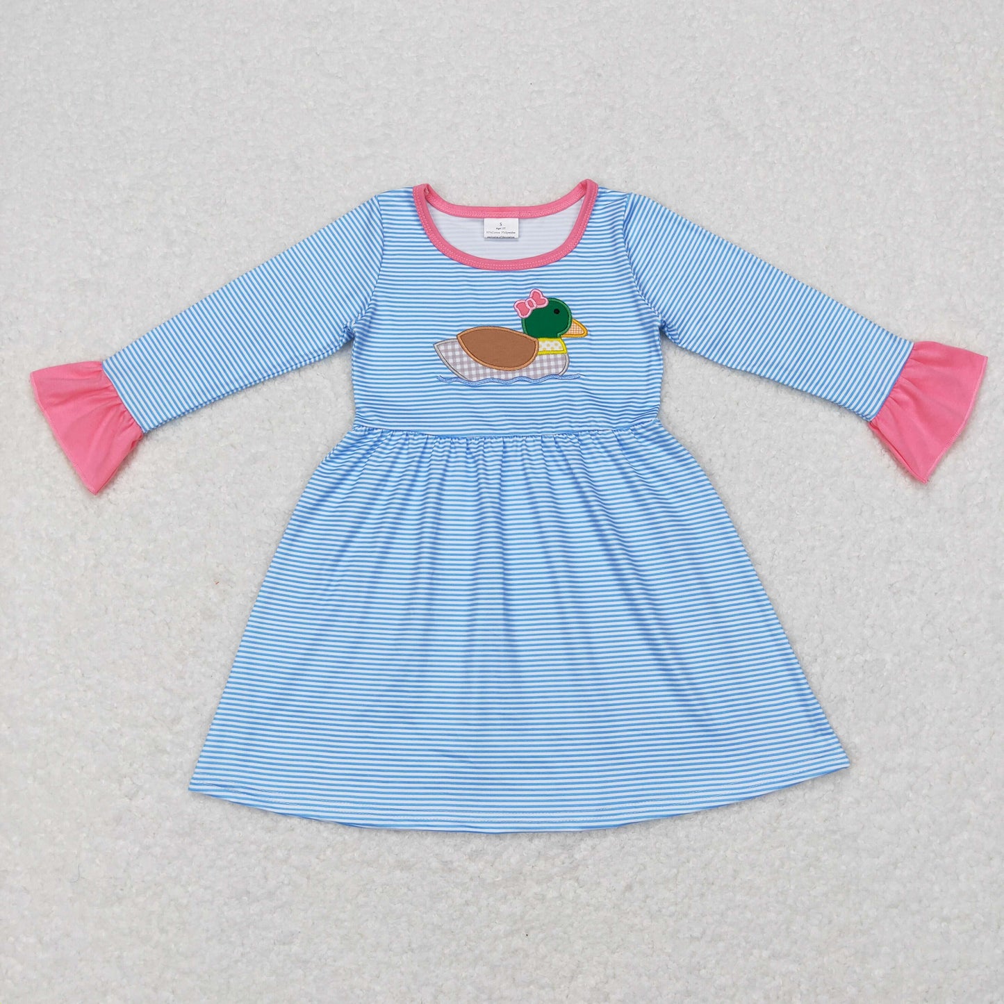 Sibling Baby Applique Mallard Duck Striped Long Sleeve Dress/Top