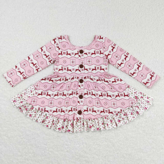 GLD0433 Baby Girls Christmas Reindeer Dress