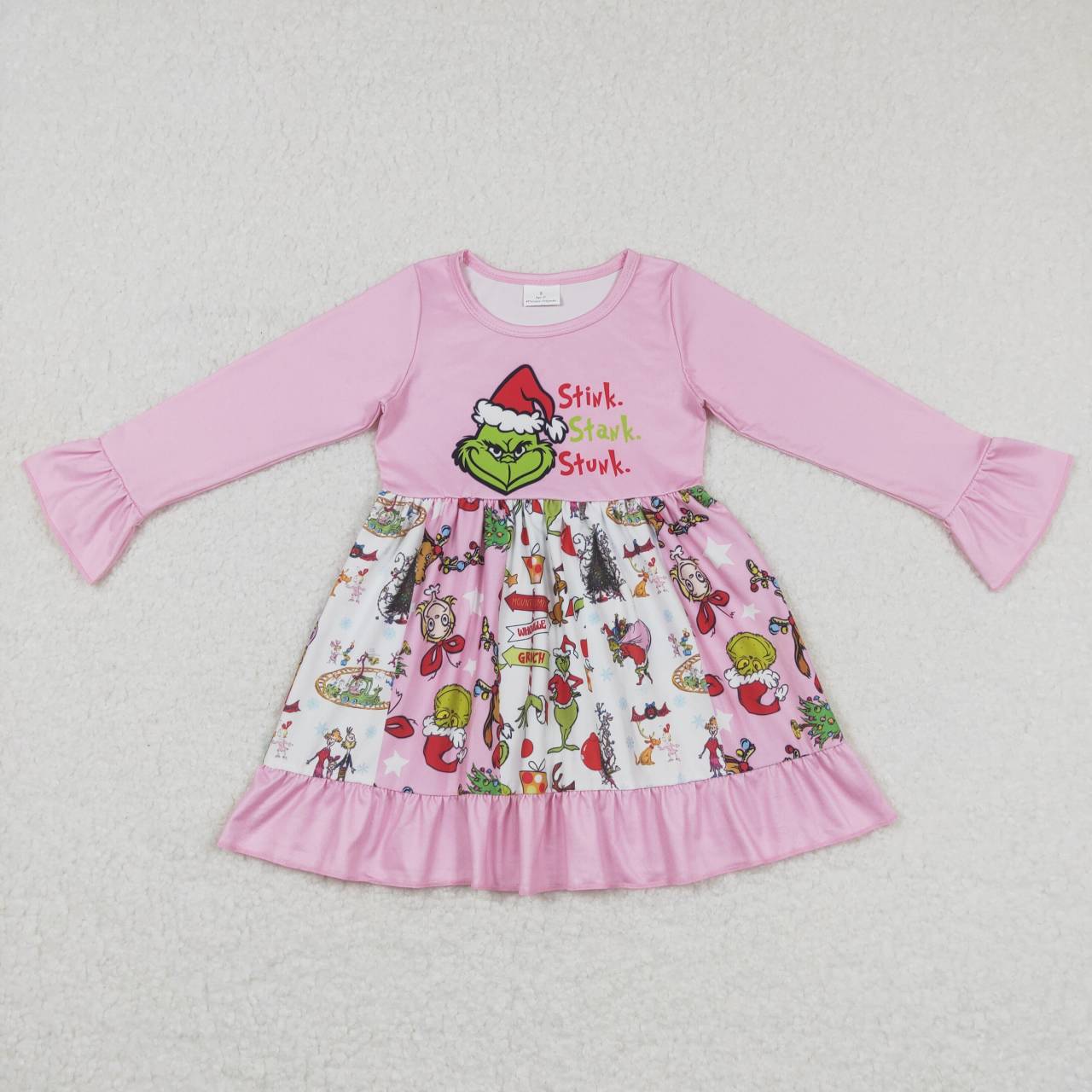 Kids Girls Christmas Green Face Pink Dress