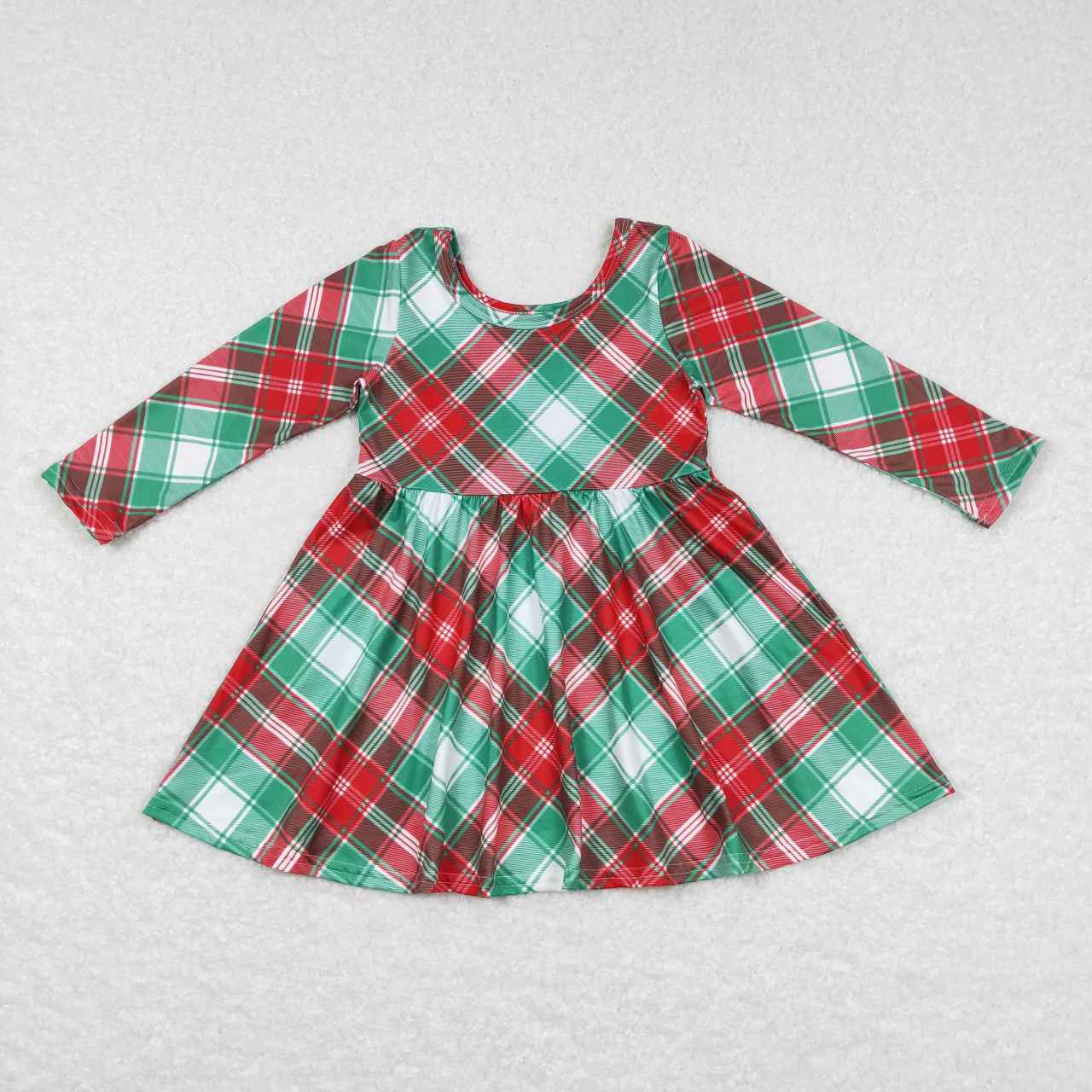 Girls Red Green Plaid Christmas Knee Length Boutique Dresses