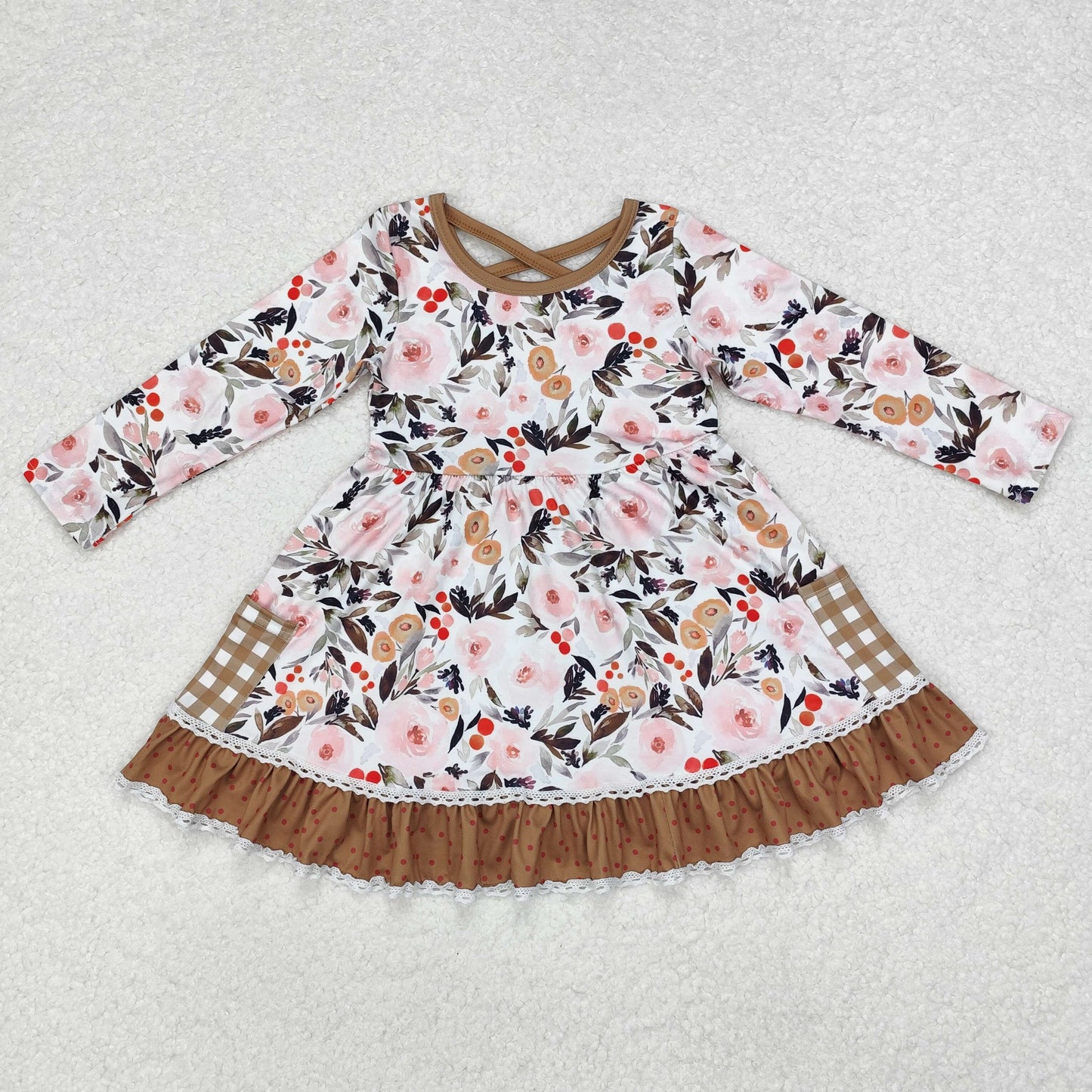 Kids Girls Fall Flowers Leaves Long Sleeve Dress
