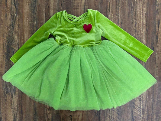 Baby Girls Christmas  Green Face Long Sleeve Dress Preorder